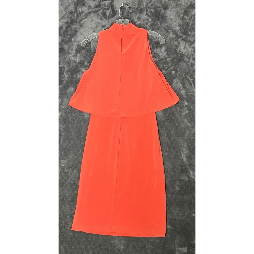 Lauren Ralph Lauren Coral Mock Neck Overlay Ruched Midi Dress Size 6 Cocktail